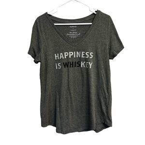 TORRID Women's Army Green Happiness Is Whiskey Short Sleeve Shirt Size 0 Plus